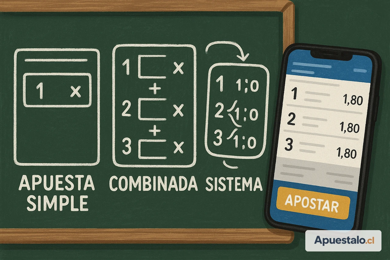Ilustración de tipos de apuesta: simple, combinada y sistema