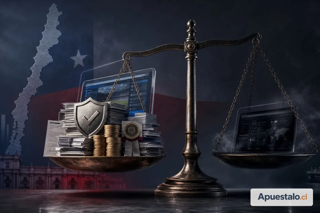 Ilustración conceptual de una balanza comparando la carga regulatoria y tributaria de las apuestas online