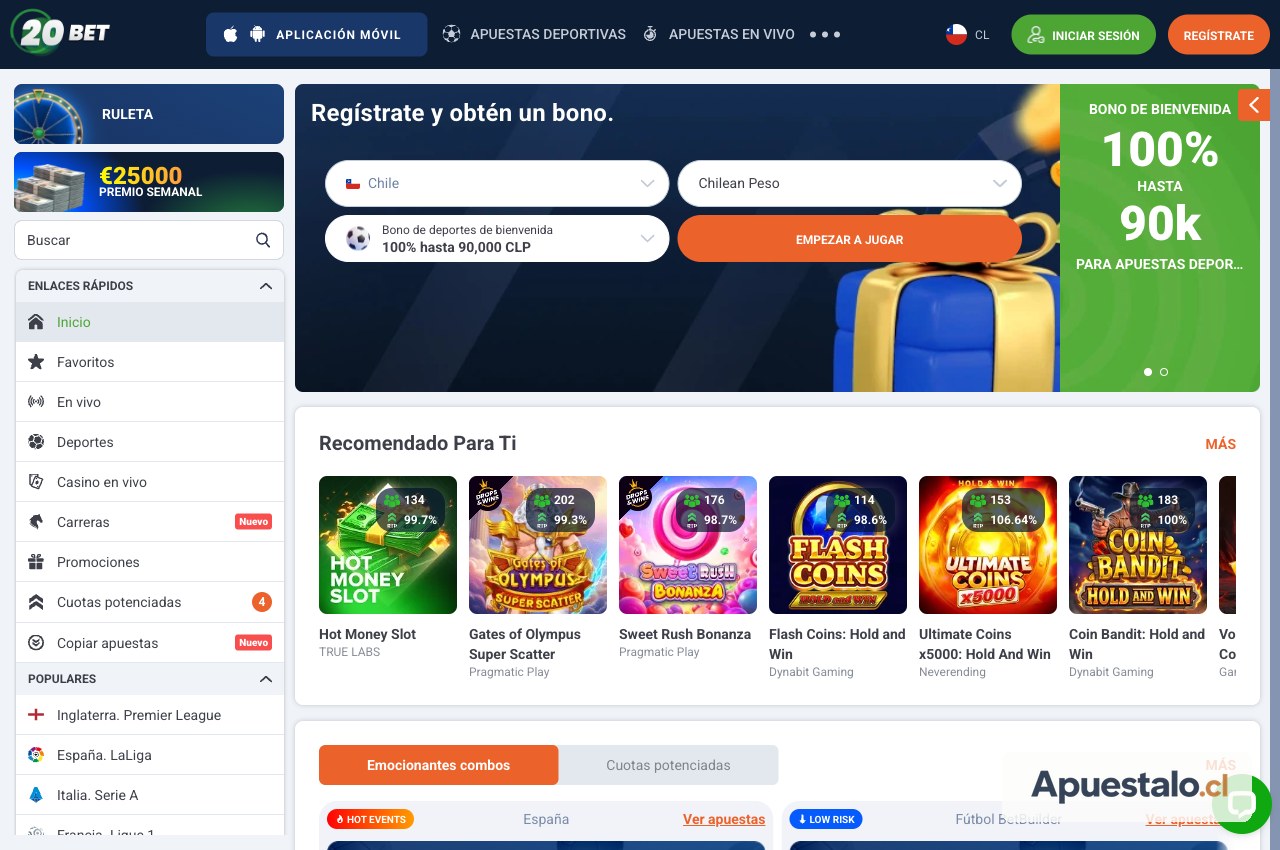Captura del bono de bienvenida deportivo de 20Bet