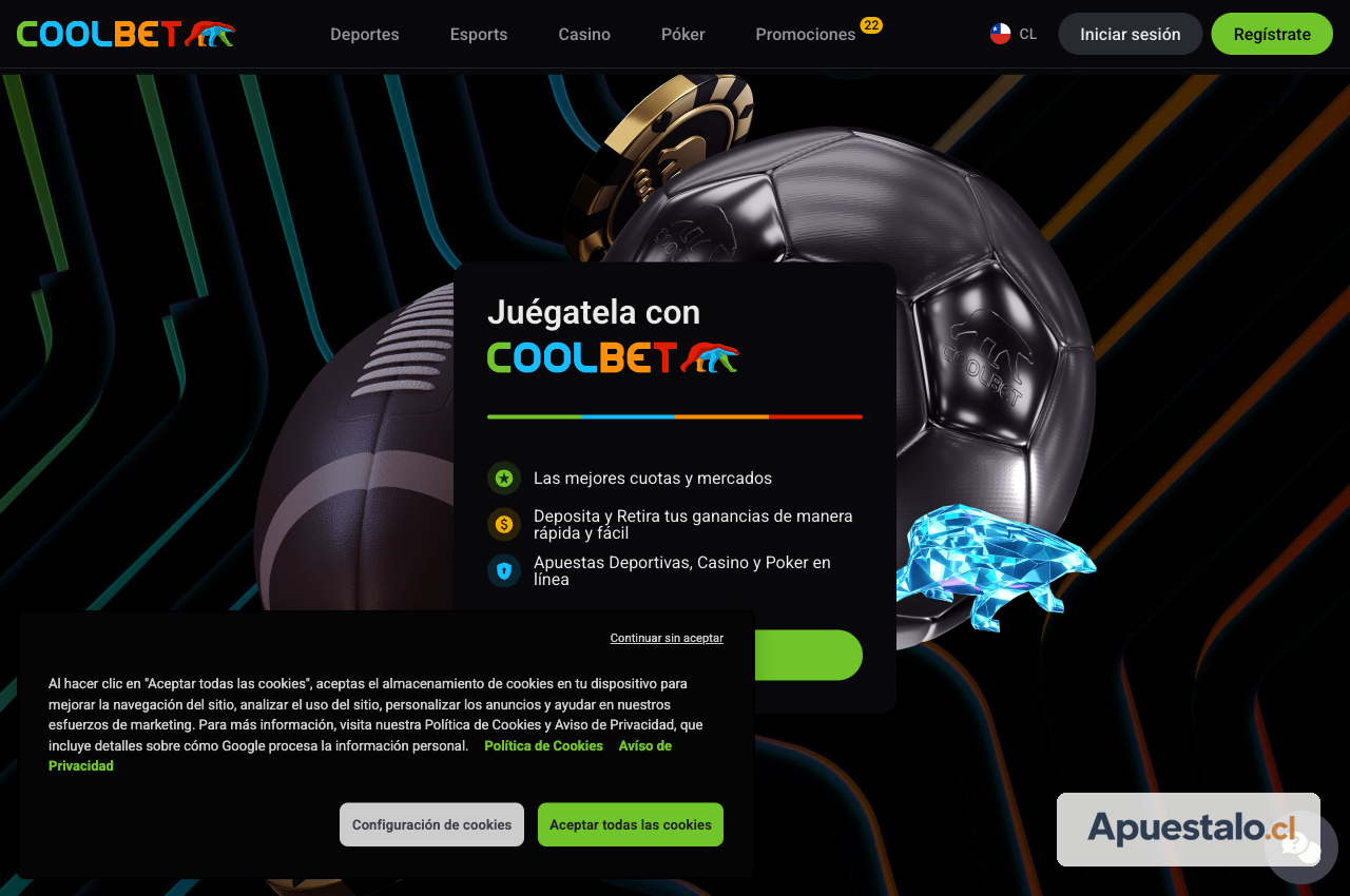 Captura de la página principal de Coolbet Chile