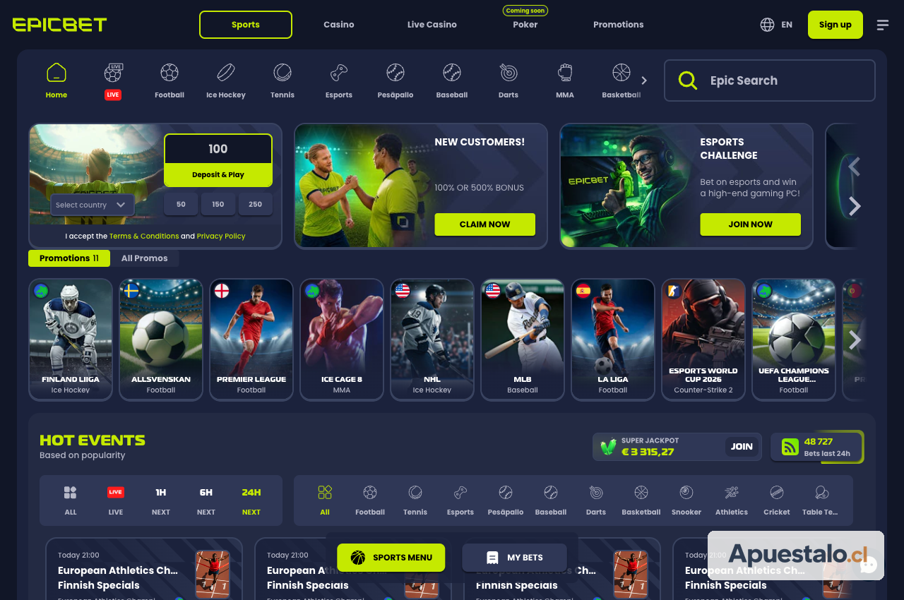 Captura de deportes en Epicbet