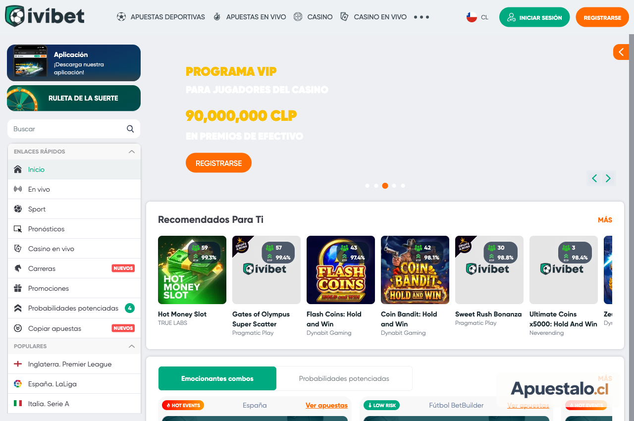 Captura del inicio de IviBet Chile (sin código)