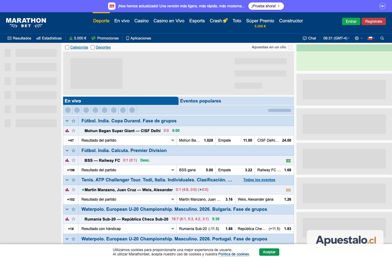 Captura del bono de Marathonbet Chile